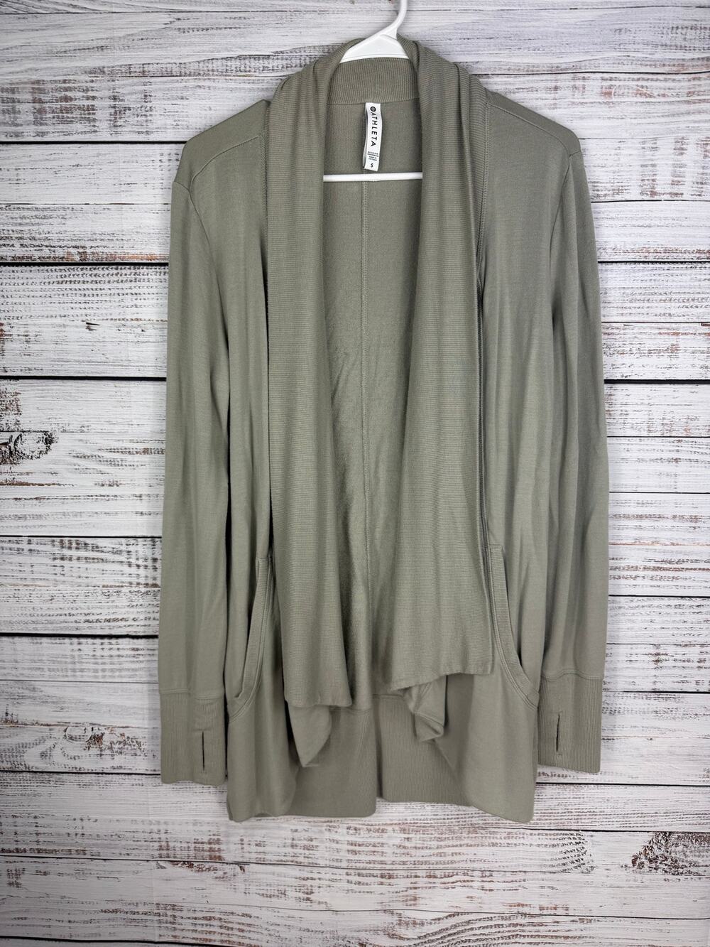 Athleta Pranayama Wrap Jacket cover up, Sage Small yoga workout lounge modal
